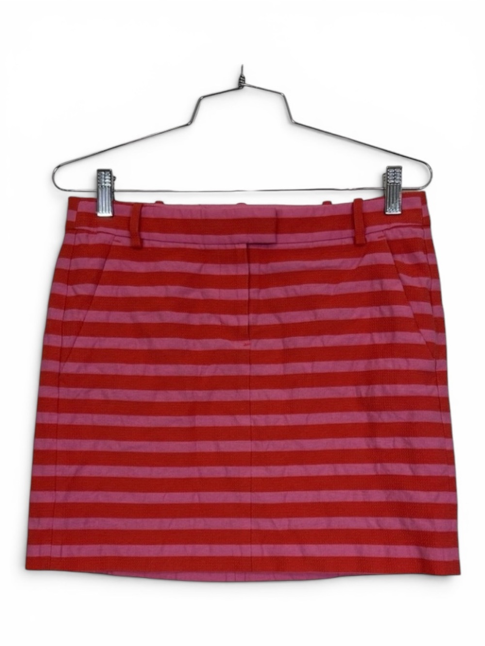 J.Crew Factory Pink Orange Stripe Mini Skirt Size 2 Cotton Preppy Summer